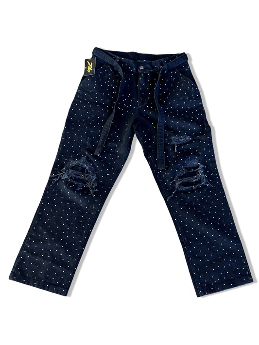 ZILO BLK BAGGY rhinestones denim